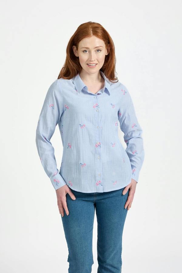 Mudflower Floral Embroidered Stripe Shirt