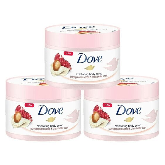 Dove Exfoliating Body Scrub 3x225ml with Pomegranate Seeds & Shea Butter Scent
