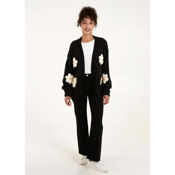 Blue Vanilla Daisy Large Flower Cardigan - Black