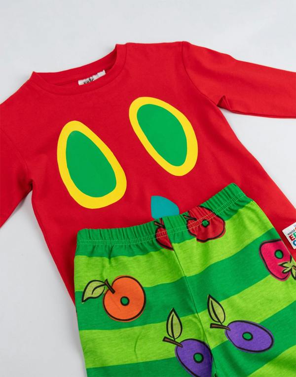 Vanilla Underground Eric Carle Unisex Kids Red The Very hungry Caterpillar Long Sleeve Long Leg Pyjama Set