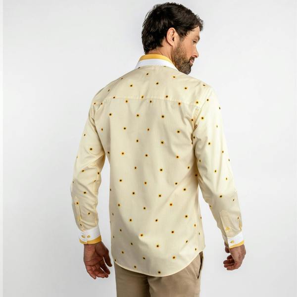 SUNFLOWERS AND ZIGZAG STRIPE PRINT SHIRT – Premium Men's Patterned Shirt by Claudio Lugli | Bold Design, Tailored Fit, Best Printed Shirts
