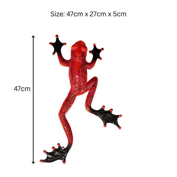 EDH Door Hardware Red Metal Frog Wall Art – 47 x 27 x 5 CM | 3D Hand-Painted Metal Frog Décor