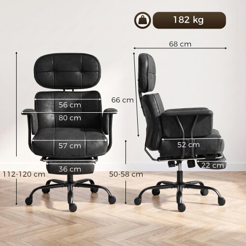 HOMCOM Office Chair, Big and Tall Desk Chair with Footrest, 182kg, Black