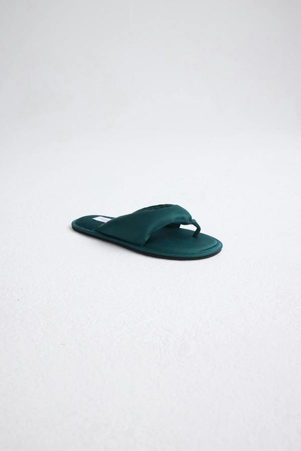 Pretty You London Satin Thong Sandal In Dark Sea Green