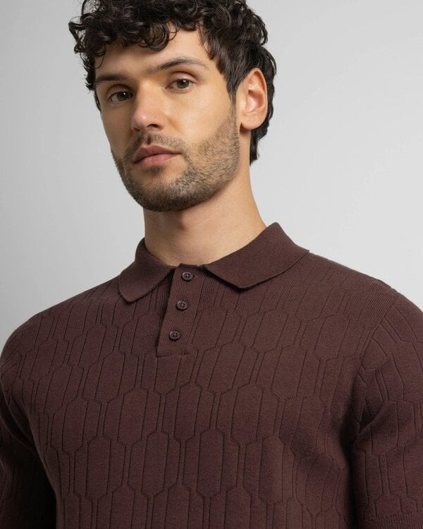 Steel & Jelly Tarvin - Geo Texture Knitted Polo Shirt