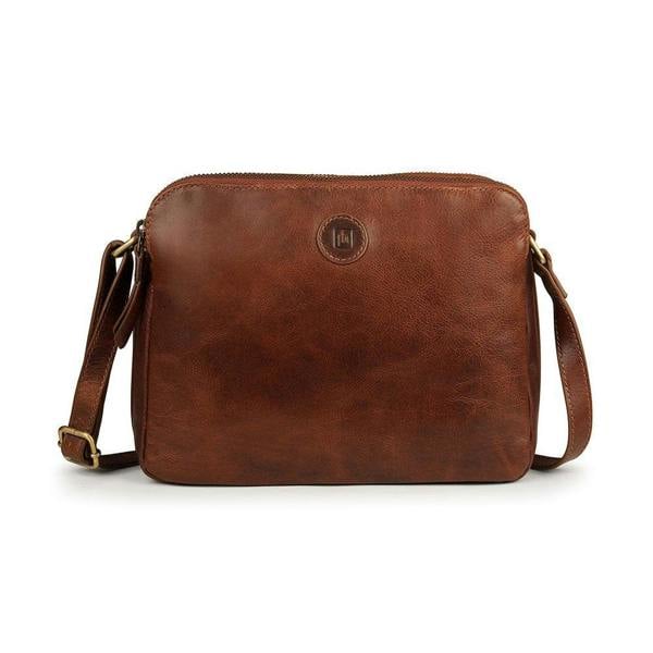 Orion Leather Handbag Double Zipper 2008BRN -1