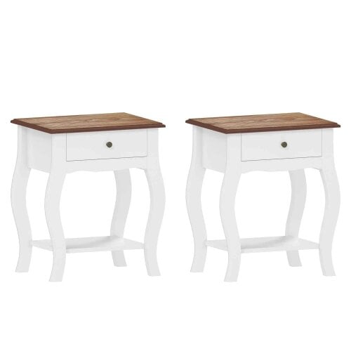 2pcs Bedside Tables with Drawer, French Style Bedside Cabinets with Open Shelf for Bedroom, Living Room, White