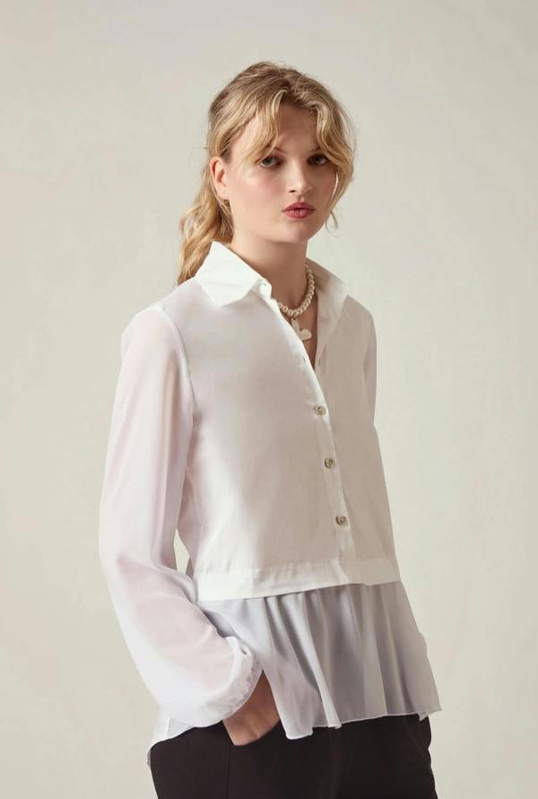 James Lakeland White Contrast Hem Blouse