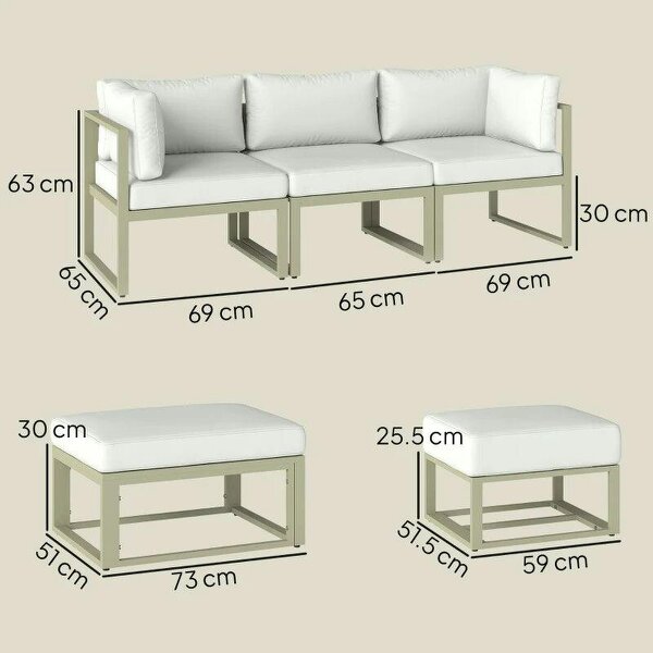 Garden Daybed, 6 Piece Outdoor Sectional Sofa Set, Aluminium Patio Conversation Furniture Set with Coffee Table