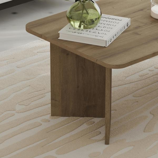 Decortie Modern Radius Coffee Table 100cm Rectangular Centre Table with 2-Panel Base Leg Particleboard, Living Room