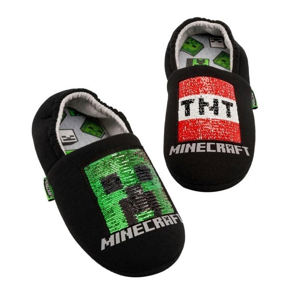 Minecraft Boys Sequin Slippers - Black/Red/Green