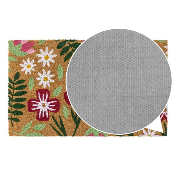 JVL Eco-Friendly Latex Backed Coir Entrance Doormat, 45x75cm - Flowers