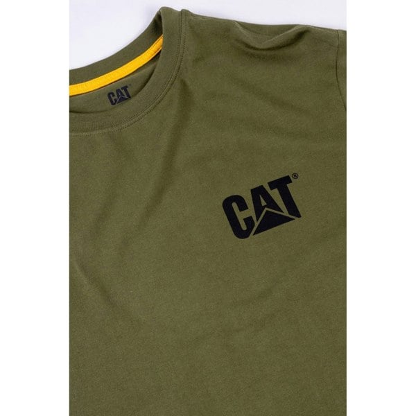 Caterpillar Trademark Banner Long Sleeve Cotton Men's Green T-Shirt