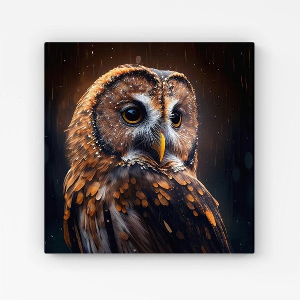 Warren Reed Tawny Owl Face Splash Art Dark Background Canvas