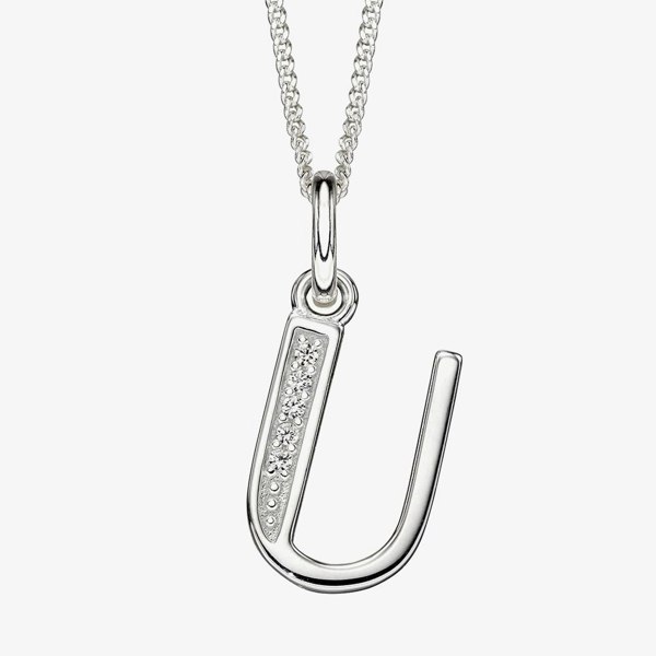 T. H. Baker Sterling Silver Cubic Zirconia Initial "U" Pendant Necklace P4743CU