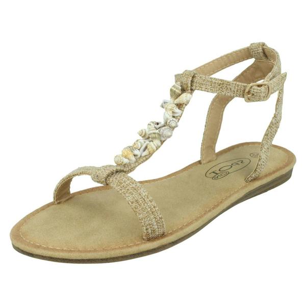 Spot On Ladies Spot On Shell T-Bar Sandals F00360