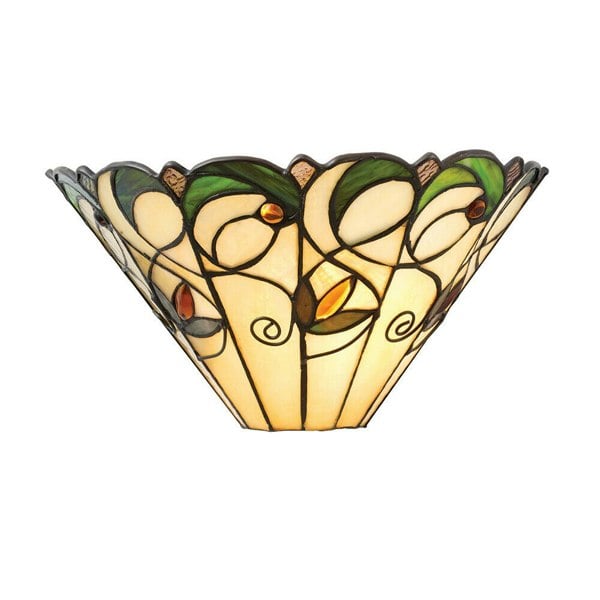 Tiffany Glass Floral Design Wall Light - Matt Black Steel - Dimmable LED Lamp Loops