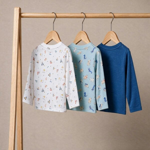 Mini Cuddles Puppy T-shirt (White & Blue), 3 Pack