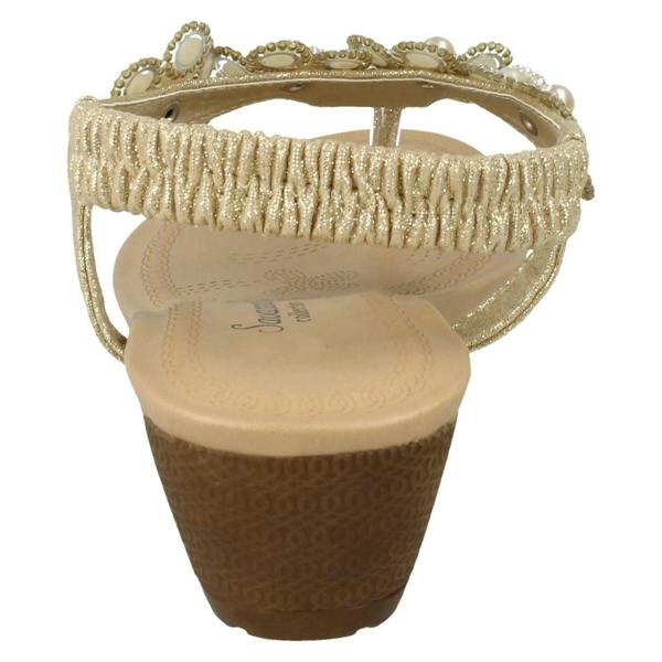 Savannah Ladies Savannah Mid Wedge Toepost Flower Trim Sandals