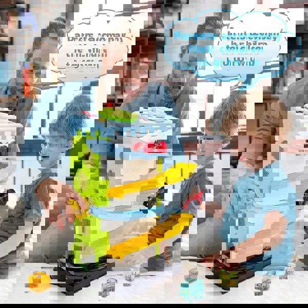 deAO Toys 5-in-1 Multi-Play Racetrack Activity House for Toddlers-Montessori Educational Toy with Shape Sorter, Monkey Climber