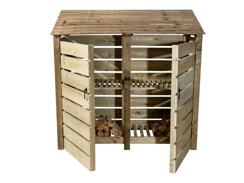 Arbor Garden Solutions Slatted Wooden Log Store with Doors And Shelf W-187cm, H-126cm or 180cm, D-88cm