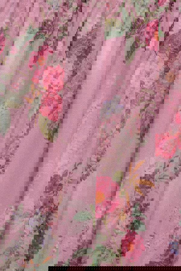 Chiffon Wrap Border Floral Print Midi Dress - Pink DR4333