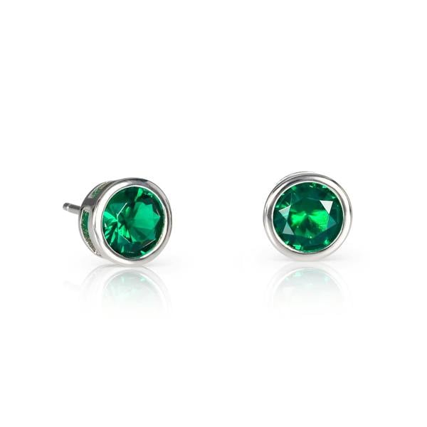 namana 925 Sterling Silver Green Solitaire Bezel Set Stud Earrings for Women