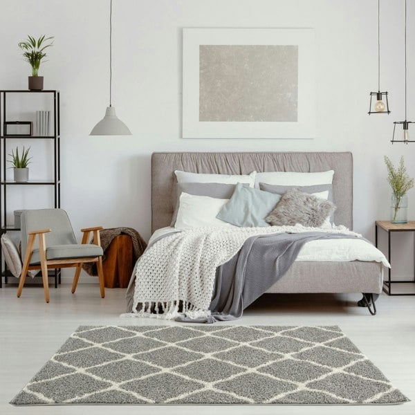 Moroccan Design Thick Shaggy Area Rugs Grey