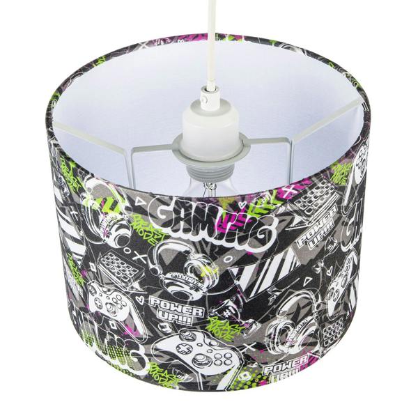 Gaming Themed Cotton Fabric Modern Lamp Shade in Black and Neon Green Image 3