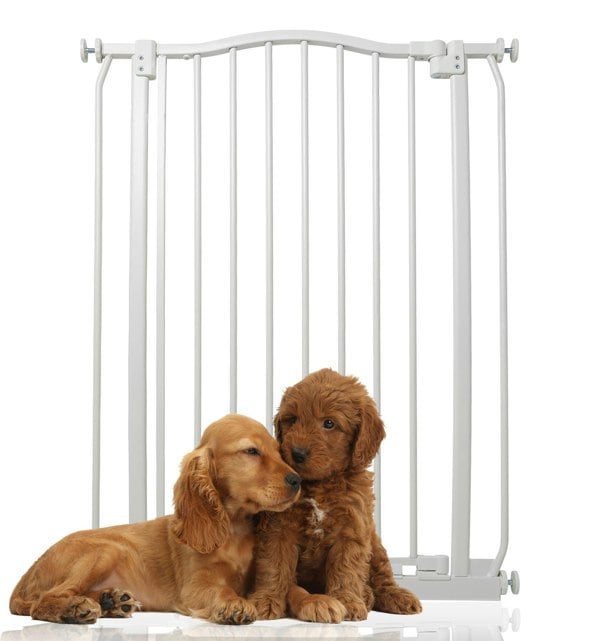 Bettacare Extra Tall Curved Top Dog Gate, 71cm - 80cm, Matt White, Extra Tall 100cm in Height, Pressure Fit Pet Gate