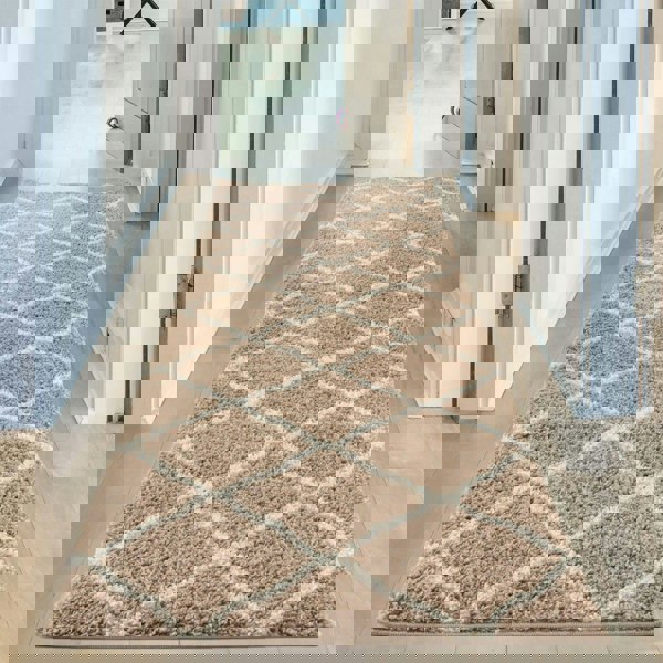 Moroccan Design Thick Shaggy Area Rugs Beige