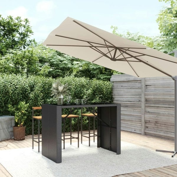 Berkfield Bar Table with Glass Top Black 145x80x110 cm Poly Rattan