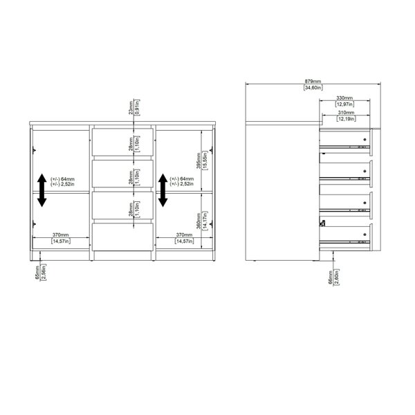 Wyld Haus Budapest Cream and Natural Oak Effect Sideboard 2 Doors 4 Drawers