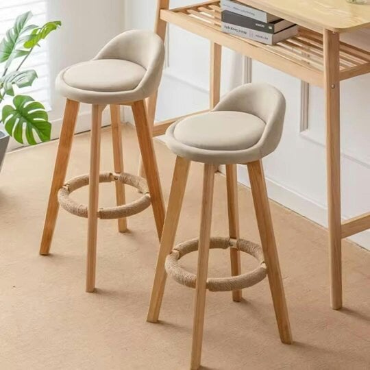 Havendro 2PCS Low Back Bar Stools Chair Kitchen Island Breakfast Bar Stools Wooden Frame