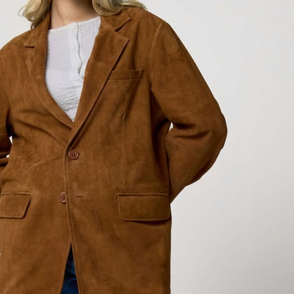 Barneys Originals Women's Oversized Tan Suede Blazer