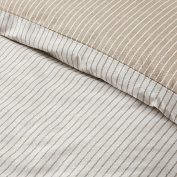 Catherine Lansfield Oxford Pinstripe Reversible Duvet Cover Set Natural