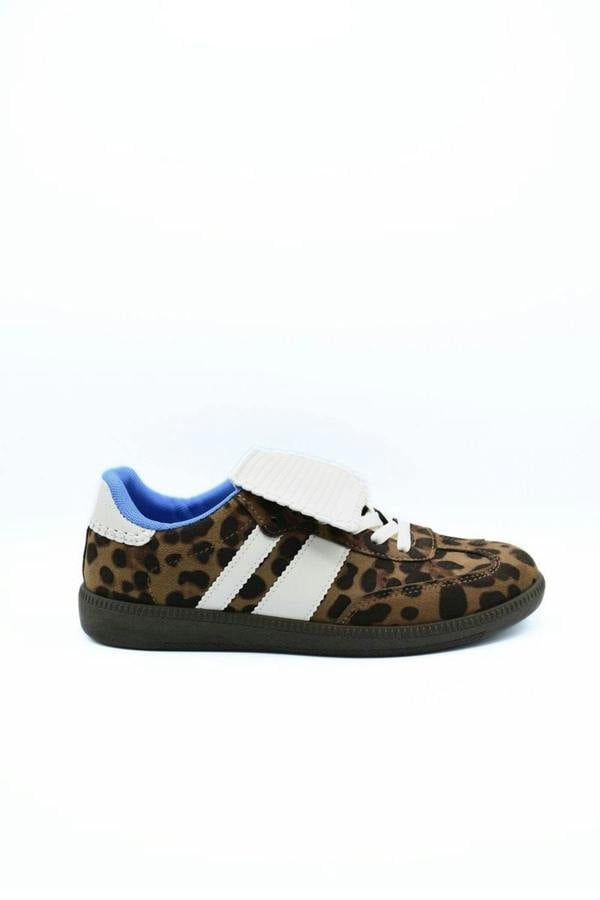 Johanna Lace-up Flip Tongue Round Toe Trainers - Leopard