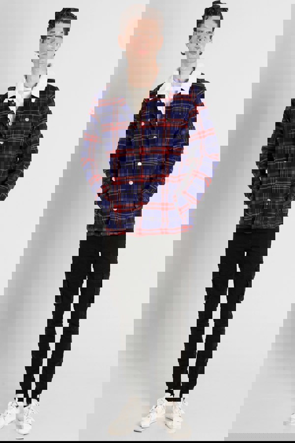 Men's Tartan Check Borg Lined Cotton Shacket