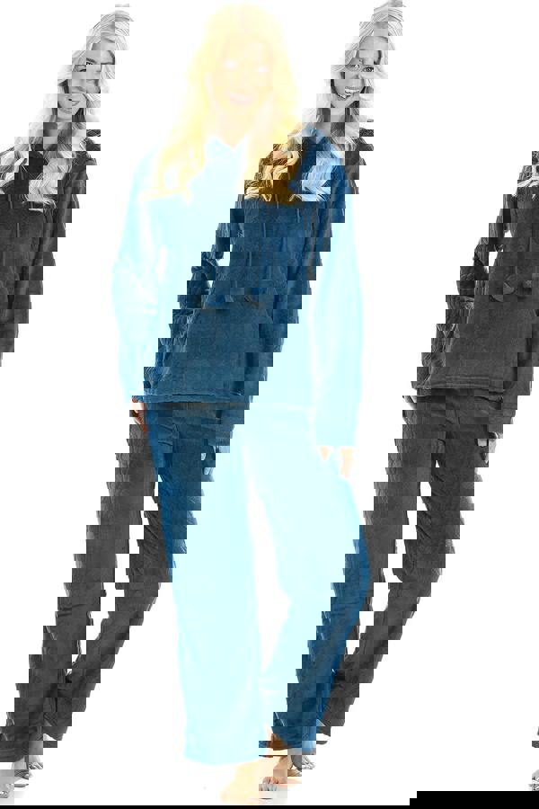 Camille Womens Jade Supersoft Fleece Hooded Pyjama Set