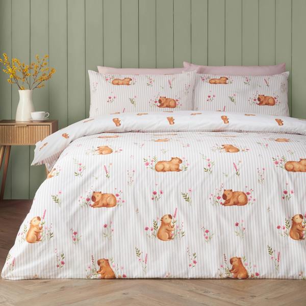 Catherine Lansfield Happy Capybara Reversible Duvet Cover Set Natural