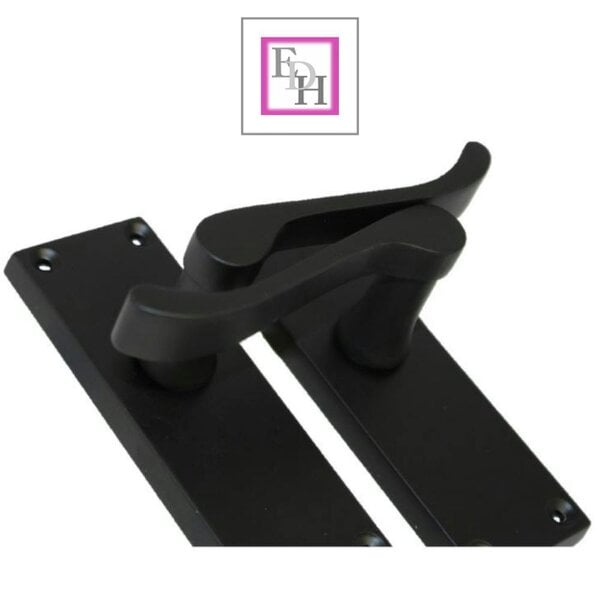 EDH Door Hardware Matt Black Victorian Scroll Door Handles on Backplate – 118mm x 42mm 6 Pairs + Tubular Latches