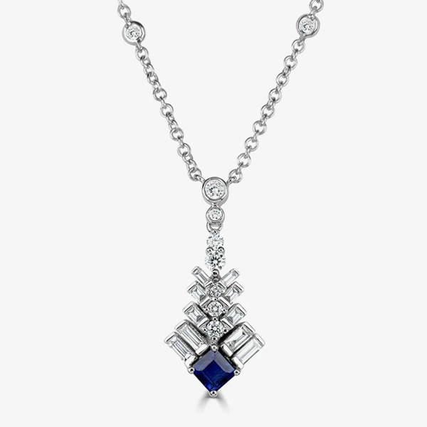T. H. Baker 18ct White Gold Jazz Diamond and Sapphire 1.23ct Necklace LG201/NA(BS)