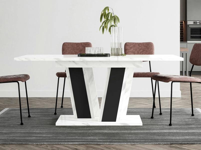 PHD Furniture MUSS Extendable Dining Table 120–160cm – Bianco Marble Effect & Black