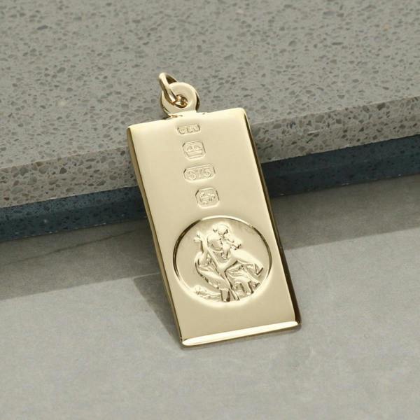 Christopher James of London 9ct Yellow Gold Custom Hallmarked St Christopher Ingot With Optional Engraving and Chain