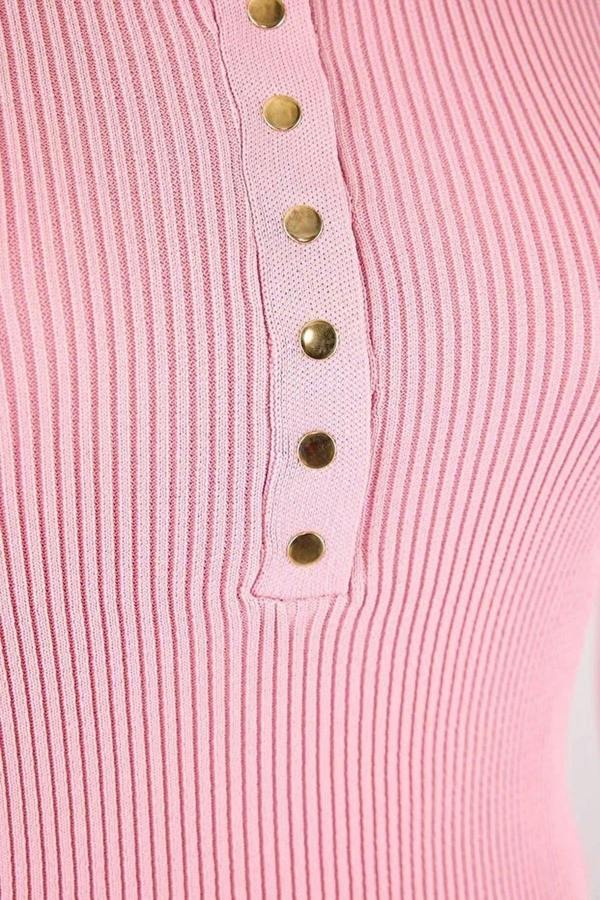 WOVCOR Snap Button Detail Ribbed Summer Knit Blouse