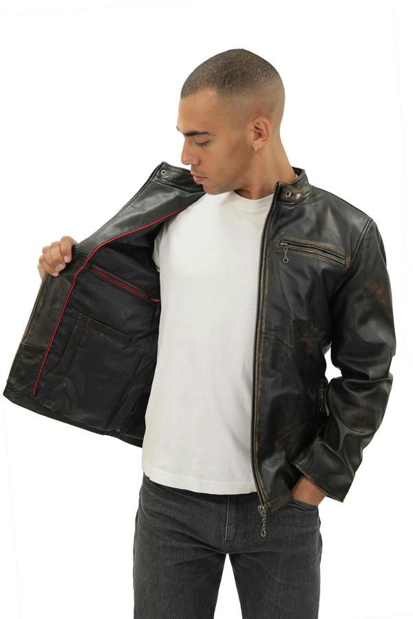 Infinity Leather Mens Vintage Black Leather Biker Jacket- Sarajevo