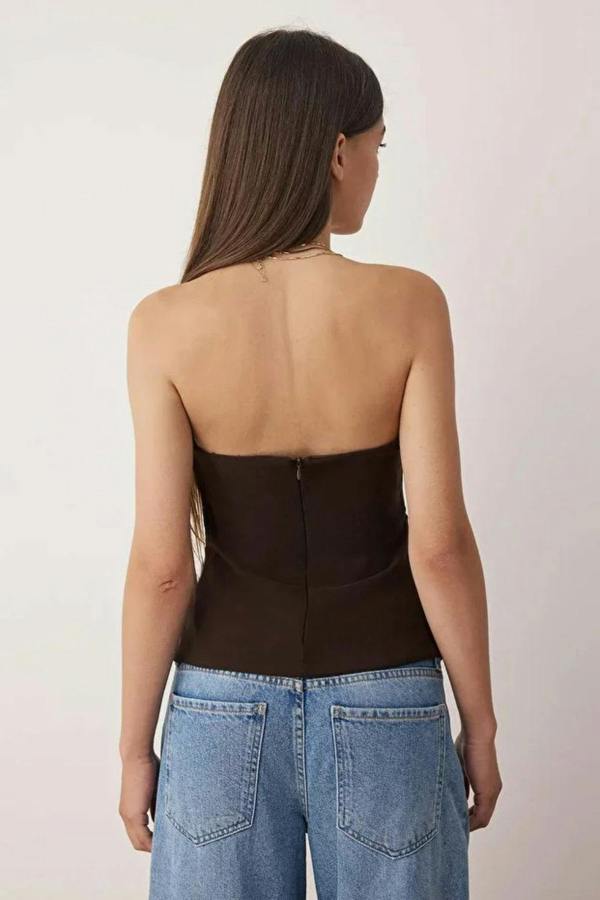 Hoxton Gal Strapless Fitted Draped Woven Blouse
