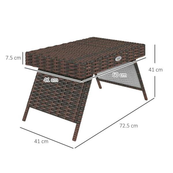 Foldable brown rattan side table with X-style legs and woven top