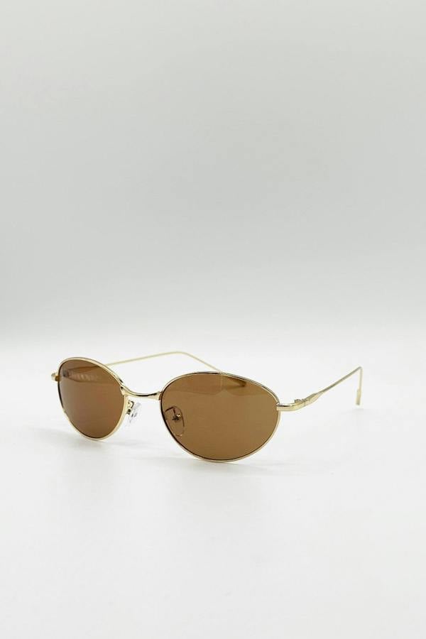 Metal Oval Cat Eye Sunglasses In Brown - svnx