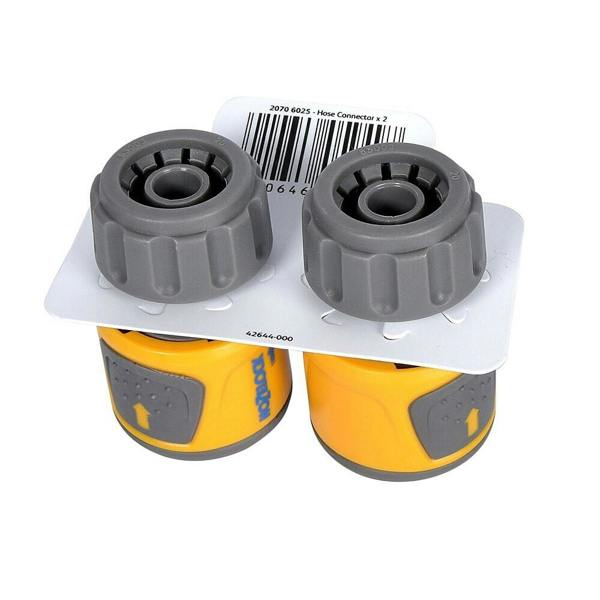 Hozelock Standard Hose End Connector (Pack of 2) - Grey/Yellow - 